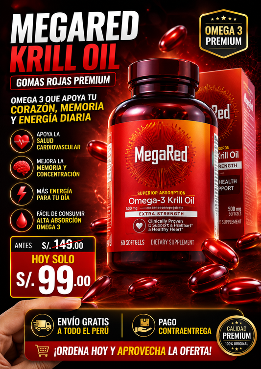 MegaRed® Omega-3 Krill Oil GOMA ROJA– Apoya tu Energía y Salud Cardiovascular