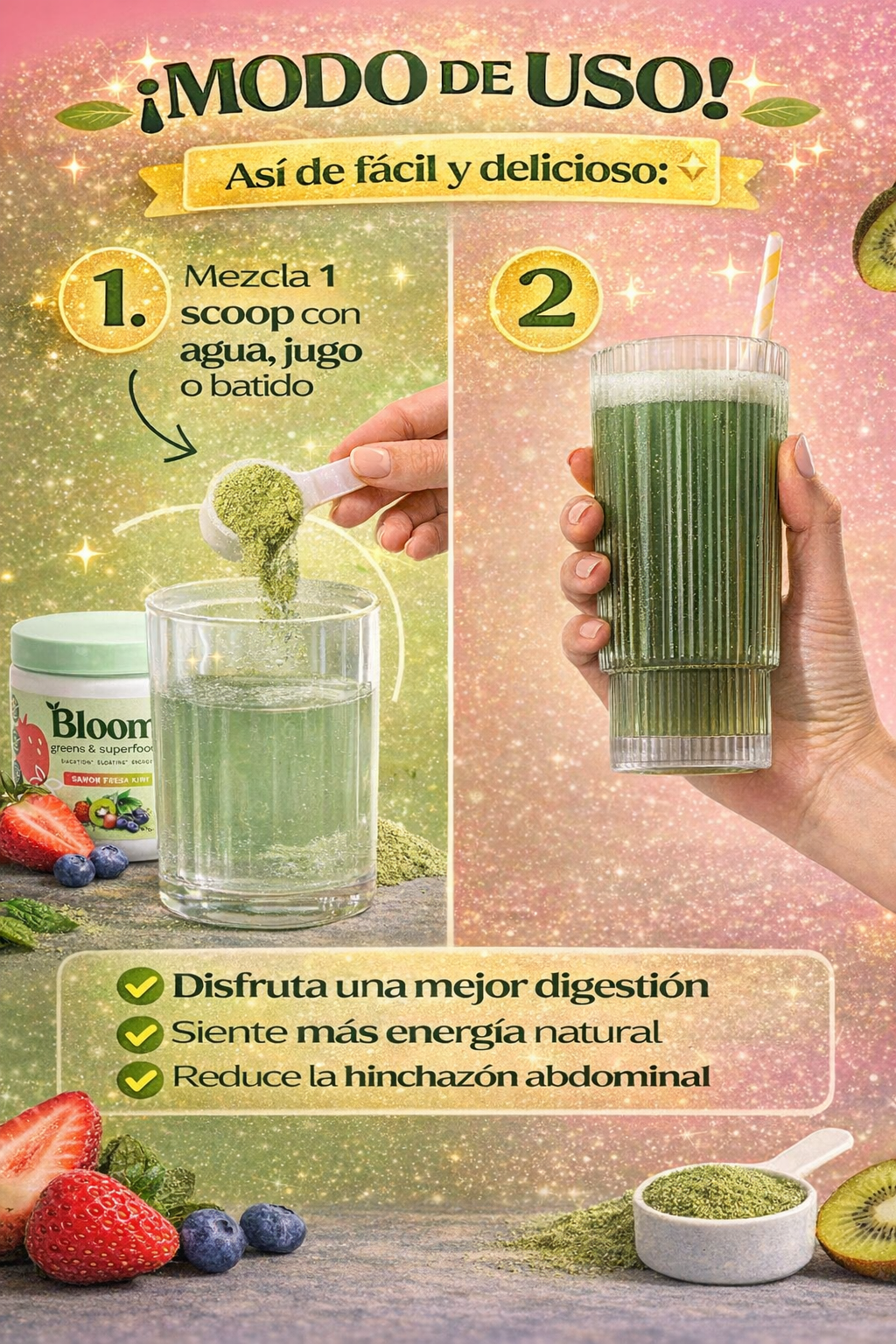 Bloom Greens Premium Strawberry Kiwi – Energía, Digestión y Resultados Reales🍓🥝