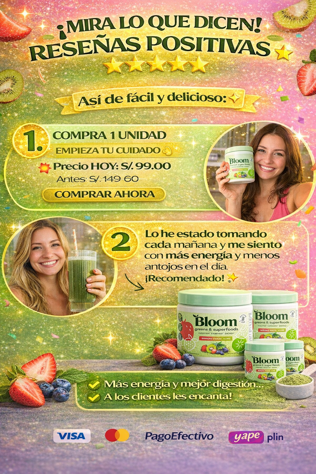 Bloom Greens Premium Strawberry Kiwi – Energía, Digestión y Resultados Reales🍓🥝