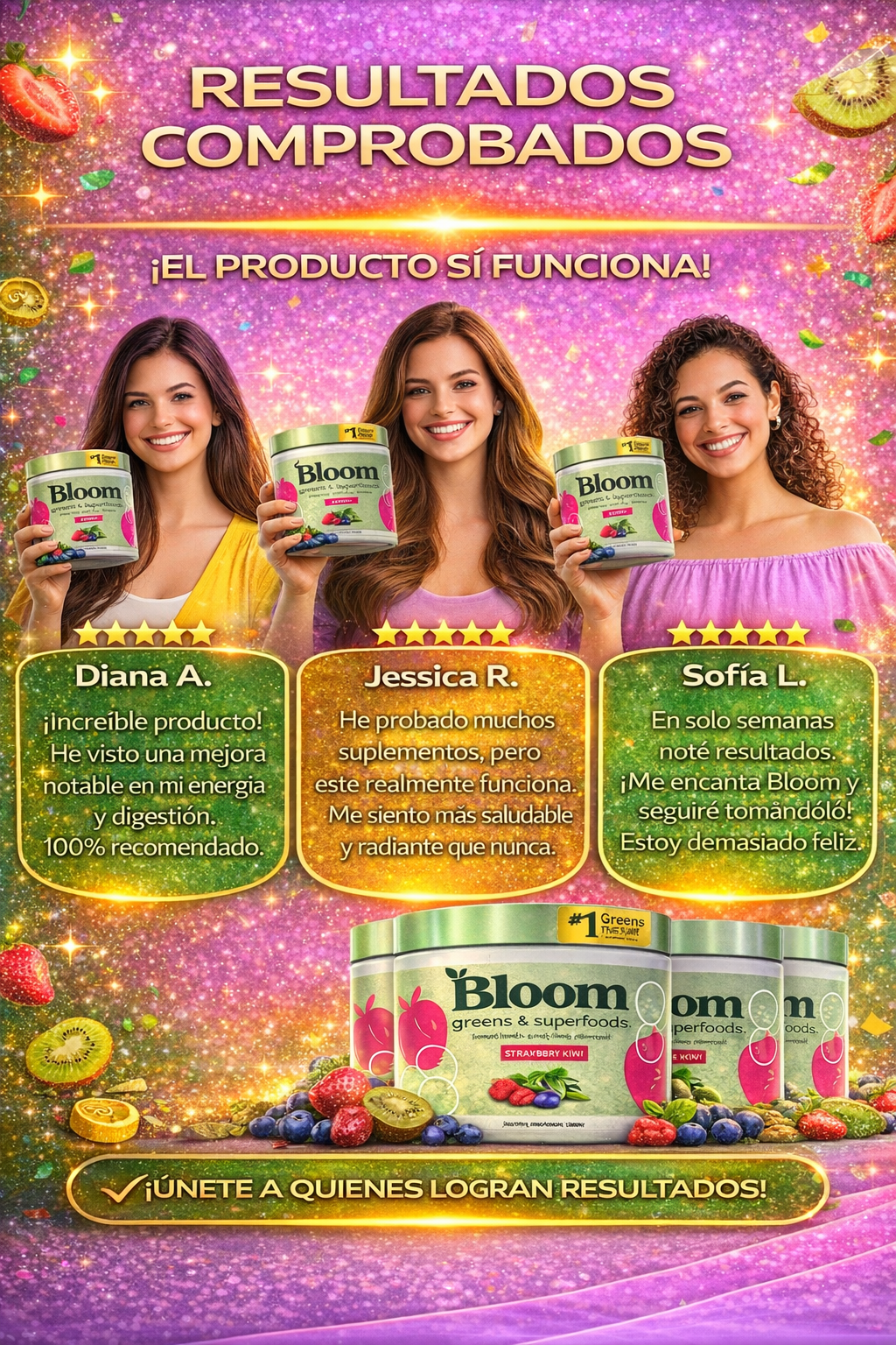 Bloom Greens Premium Strawberry Kiwi – Energía, Digestión y Resultados Reales🍓🥝